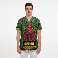 Aotearoa Iwi Ngati Hine Scrub Top Maori Wharenui House Tribal Pattern