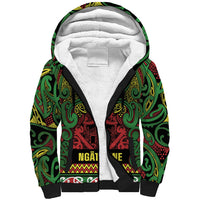 Aotearoa Iwi Ngati Hine Sherpa Hoodie Maori Wharenui House Tribal Pattern
