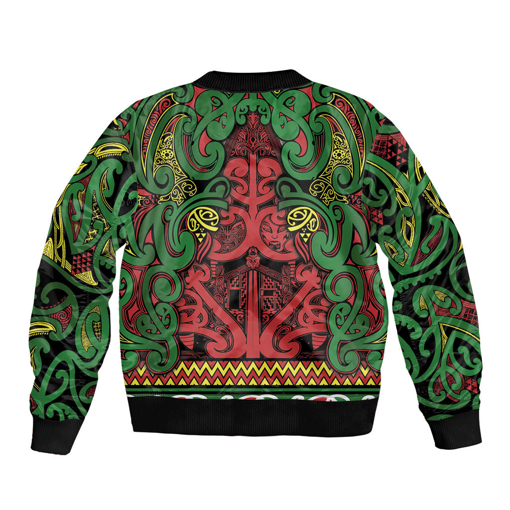 Aotearoa Iwi Ngati Hine Sleeve Zip Bomber Jacket Maori Wharenui House Tribal Pattern