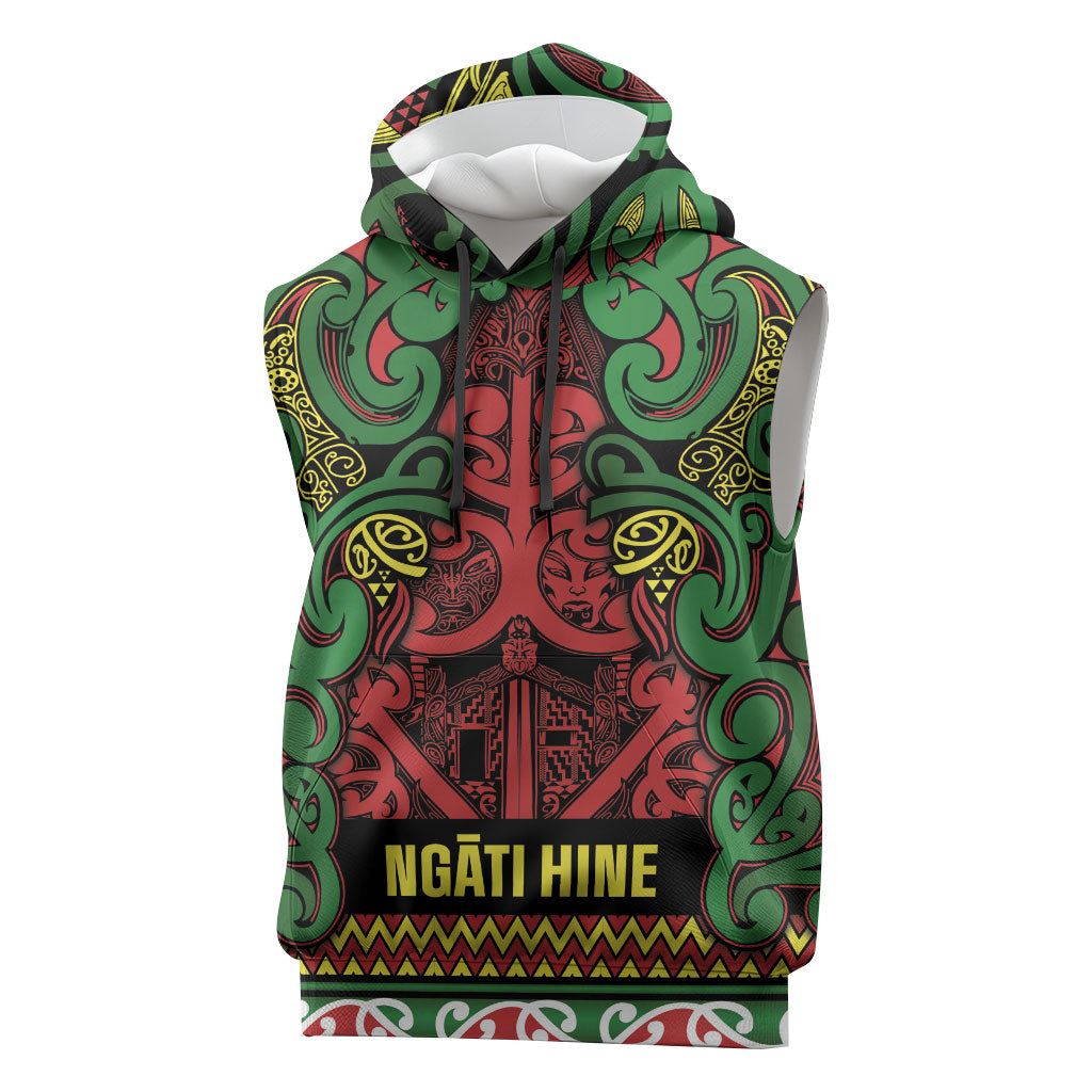 Aotearoa Iwi Ngati Hine Sleeveless Hoodie Maori Wharenui House Tribal Pattern LT9 Deep Green - Polynesian Pride