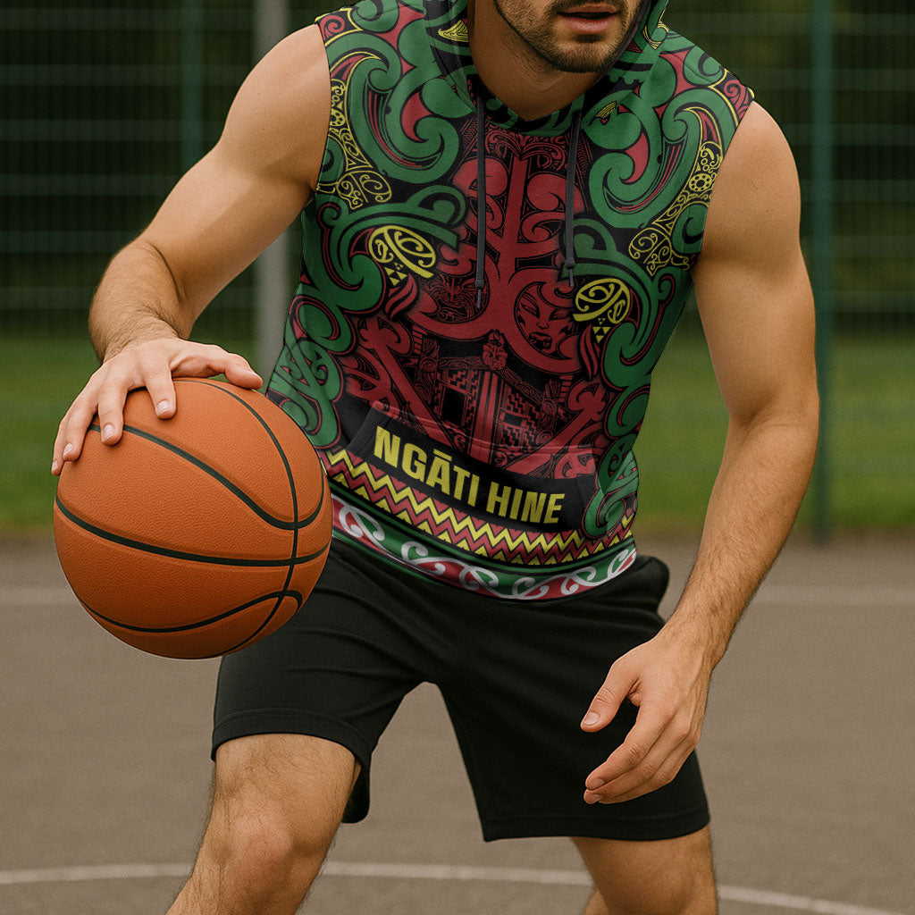 Aotearoa Iwi Ngati Hine Sleeveless Hoodie Maori Wharenui House Tribal Pattern
