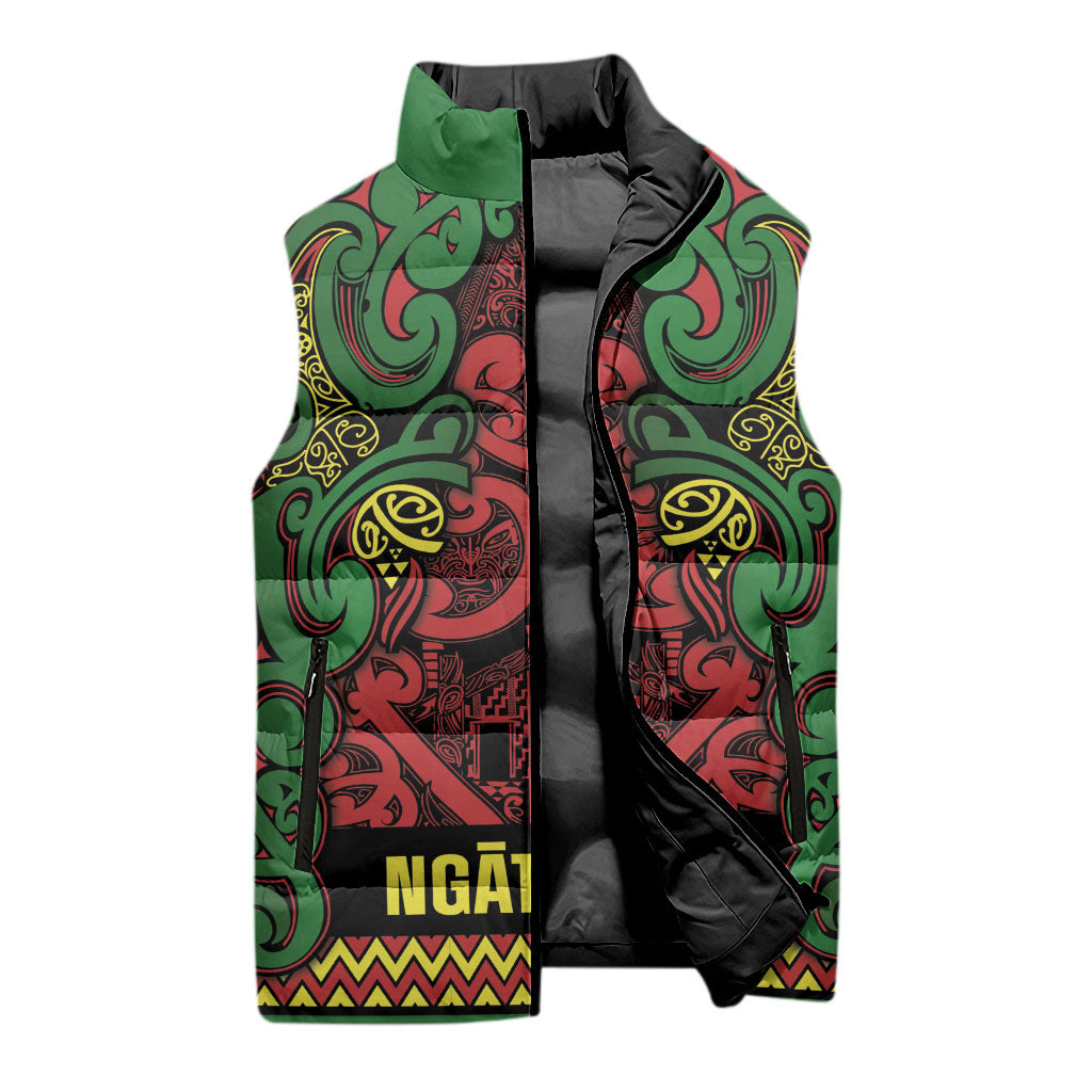 Aotearoa Iwi Ngati Hine Sleeveless Puffer Jacket Maori Wharenui House Tribal Pattern