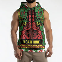Aotearoa Iwi Ngati Hine Sleeveless Zip Hoodie Maori Wharenui House Tribal Pattern