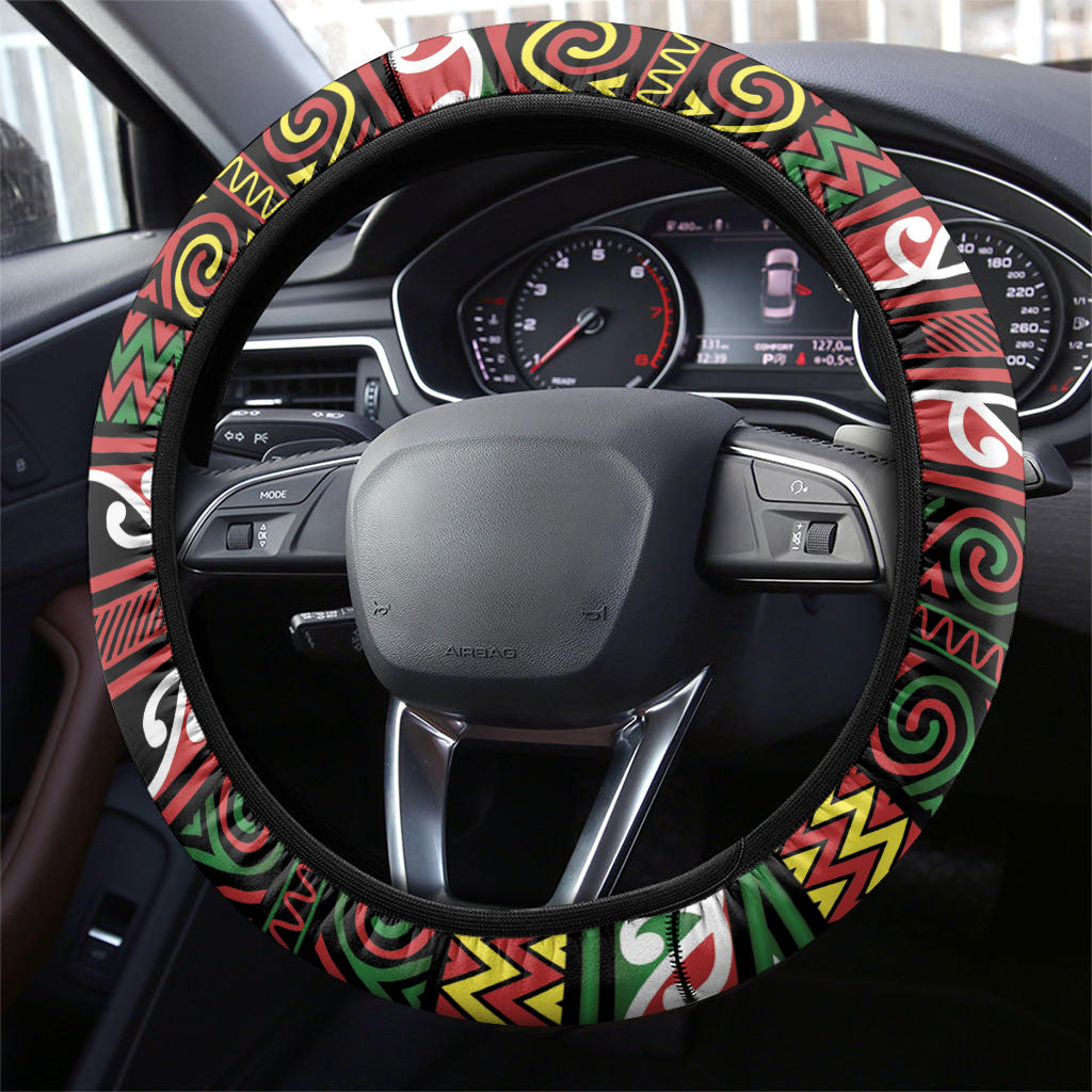 Aotearoa Iwi Ngati Hine Steering Wheel Cover Maori Wharenui House Tribal Pattern