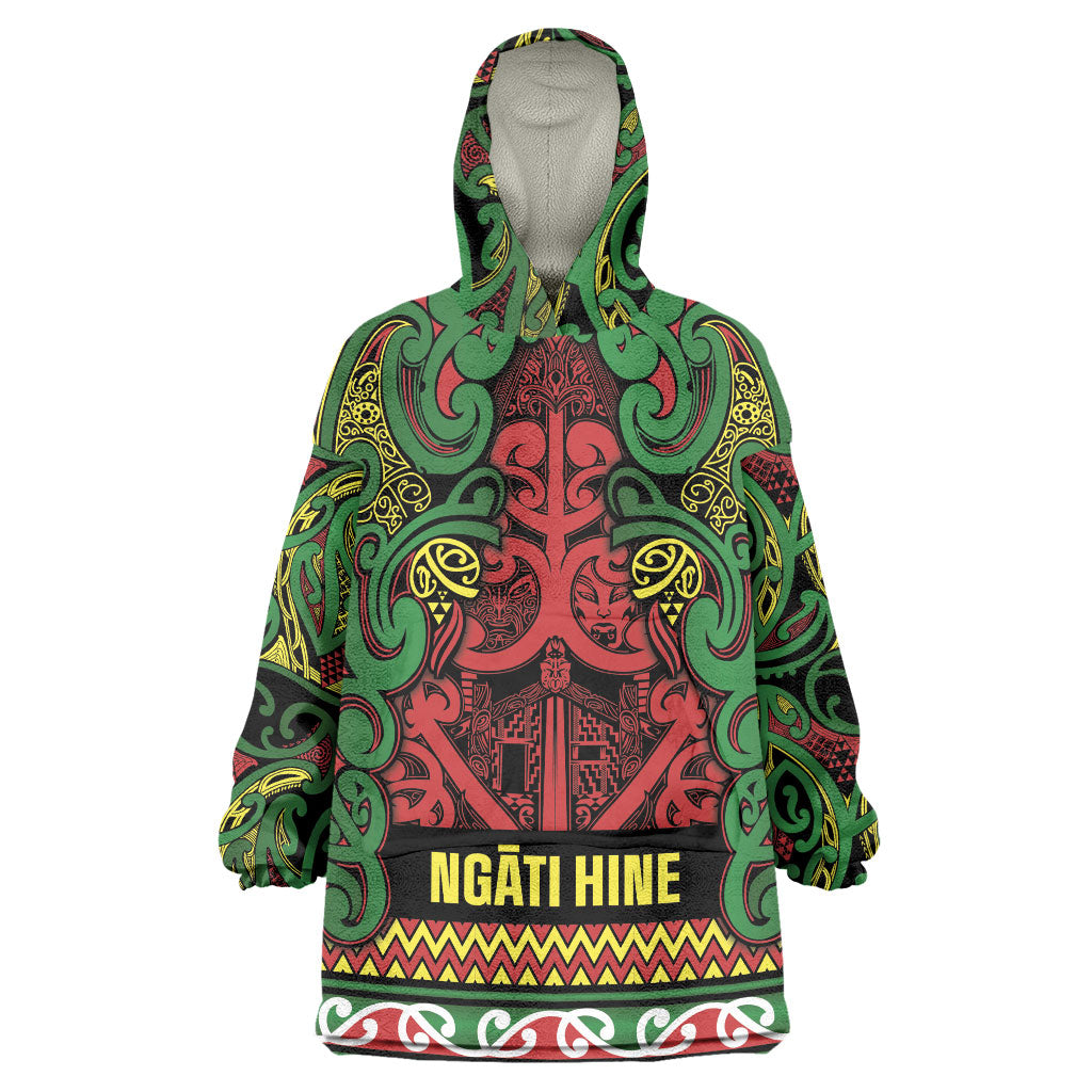 Aotearoa Iwi Ngati Hine Wearable Blanket Hoodie Maori Wharenui House Tribal Pattern LT9 One Size Deep Green - Polynesian Pride
