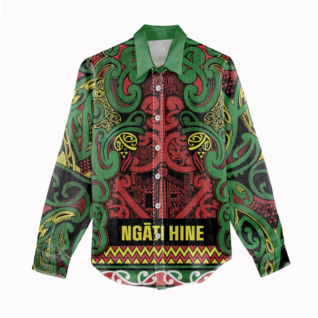 Aotearoa Iwi Ngati Hine Women Casual Shirt Maori Wharenui House Tribal Pattern