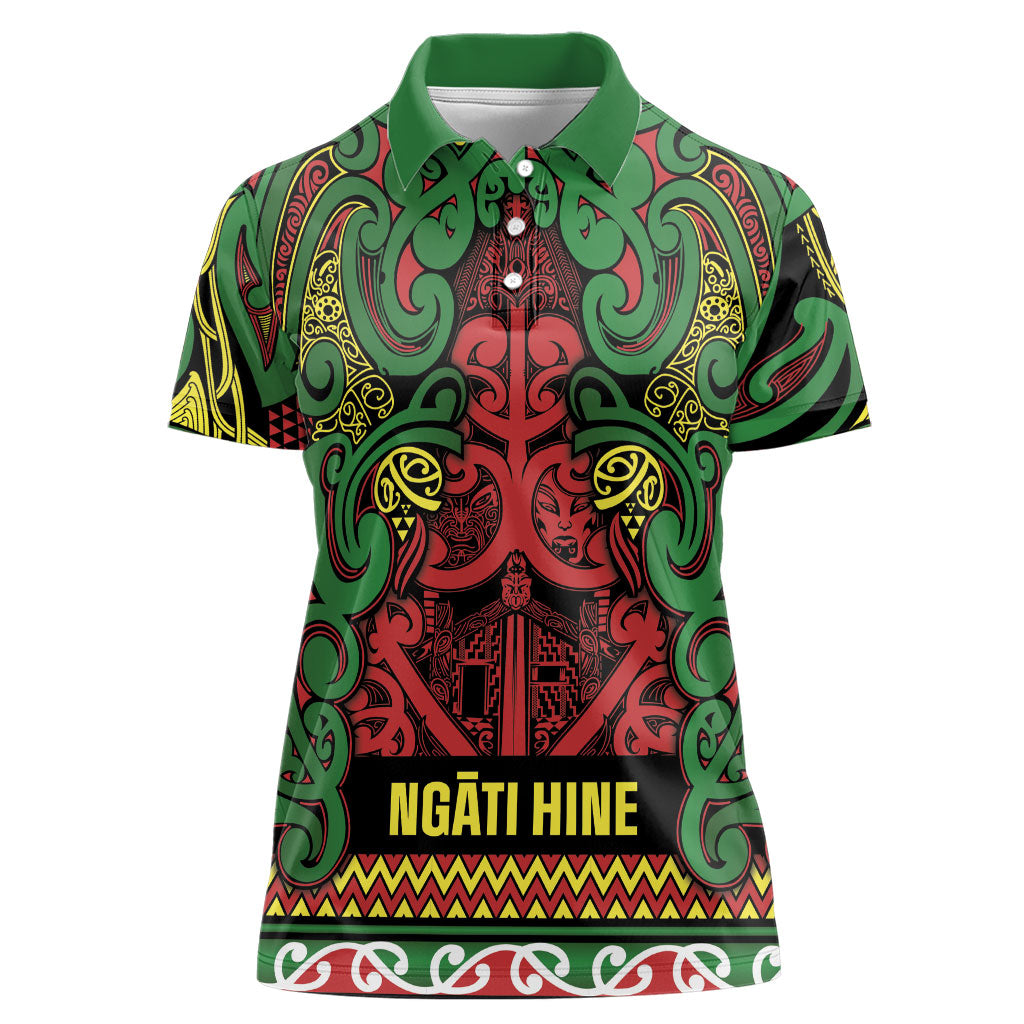 Aotearoa Iwi Ngati Hine Women Polo Shirt Maori Wharenui House Tribal Pattern