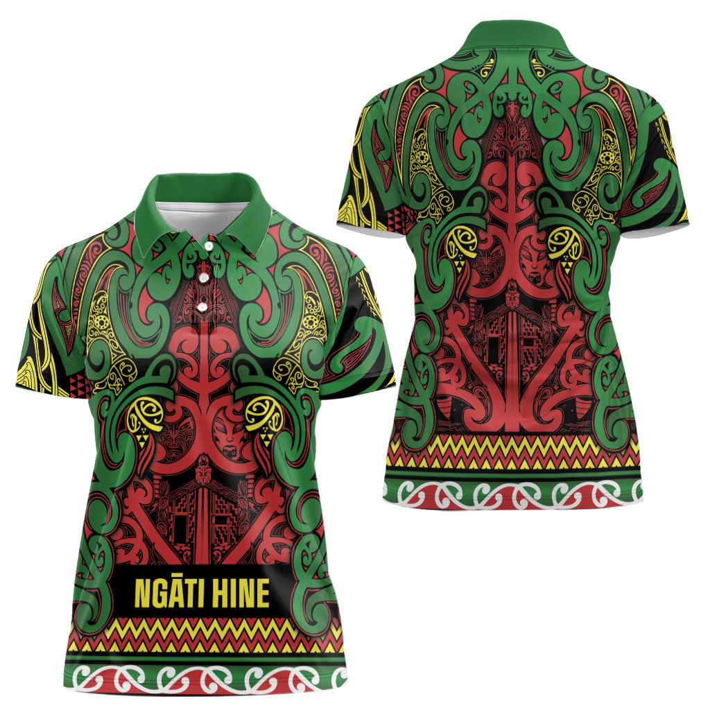 Aotearoa Iwi Ngati Hine Women Polo Shirt Maori Wharenui House Tribal Pattern