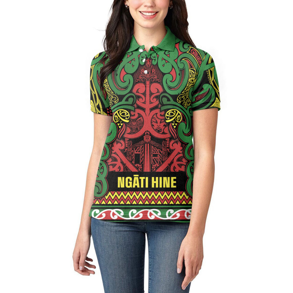 Aotearoa Iwi Ngati Hine Women Polo Shirt Maori Wharenui House Tribal Pattern