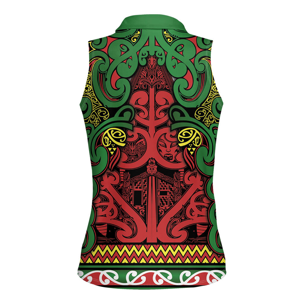 Aotearoa Iwi Ngati Hine Women Sleeveless Polo Shirt Maori Wharenui House Tribal Pattern