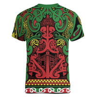 Aotearoa Iwi Ngati Hine Women V-Neck T-Shirt Maori Wharenui House Tribal Pattern