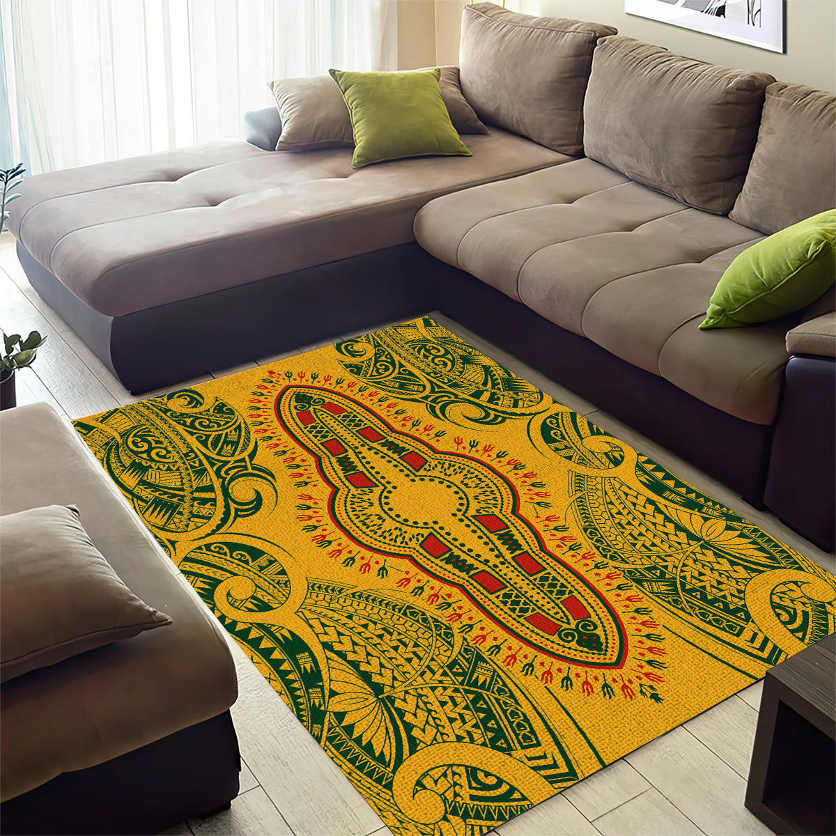 Africa Dashiki Area Rug African Tribal Art Mixed Polynesian Tattoo Gold Color Unique LT9 - Polynesian Pride
