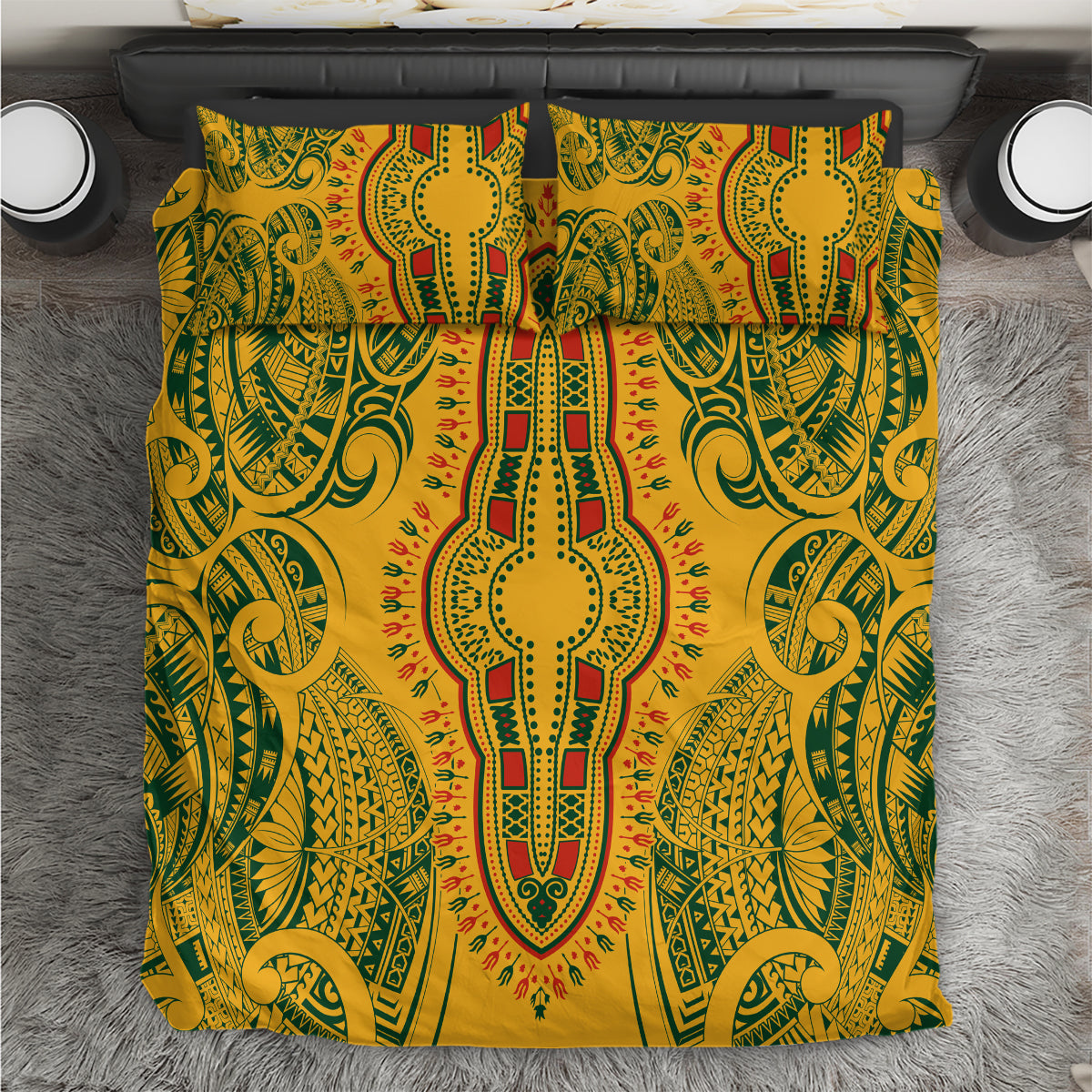 Africa Dashiki Bedding Set African Tribal Art Mixed Polynesian Tattoo Gold Color Unique LT9 Gold - Polynesian Pride