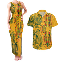 Africa Dashiki Couples Matching Tank Maxi Dress and Hawaiian Shirt African Tribal Art Mixed Polynesian Tattoo Gold Color Unique LT9 Gold - Polynesian Pride