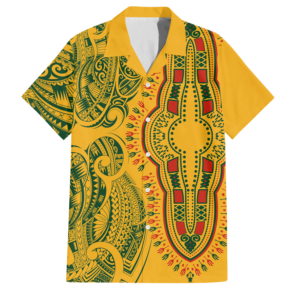 Africa Dashiki Family Matching Off Shoulder Maxi Dress and Hawaiian Shirt African Tribal Art Mixed Polynesian Tattoo Gold Color Unique LT9 Dad's Shirt - Short Sleeve Gold - Polynesian Pride