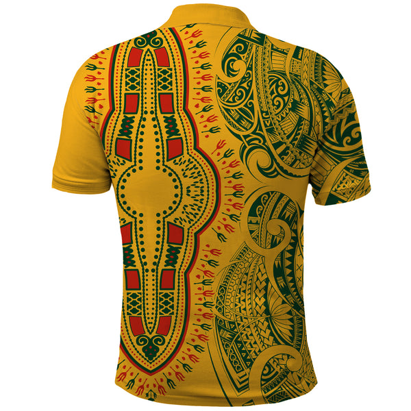 Dashiki and Polynesian Pattern Polo Shirt Afro Pacific Culture Gold Version LT9