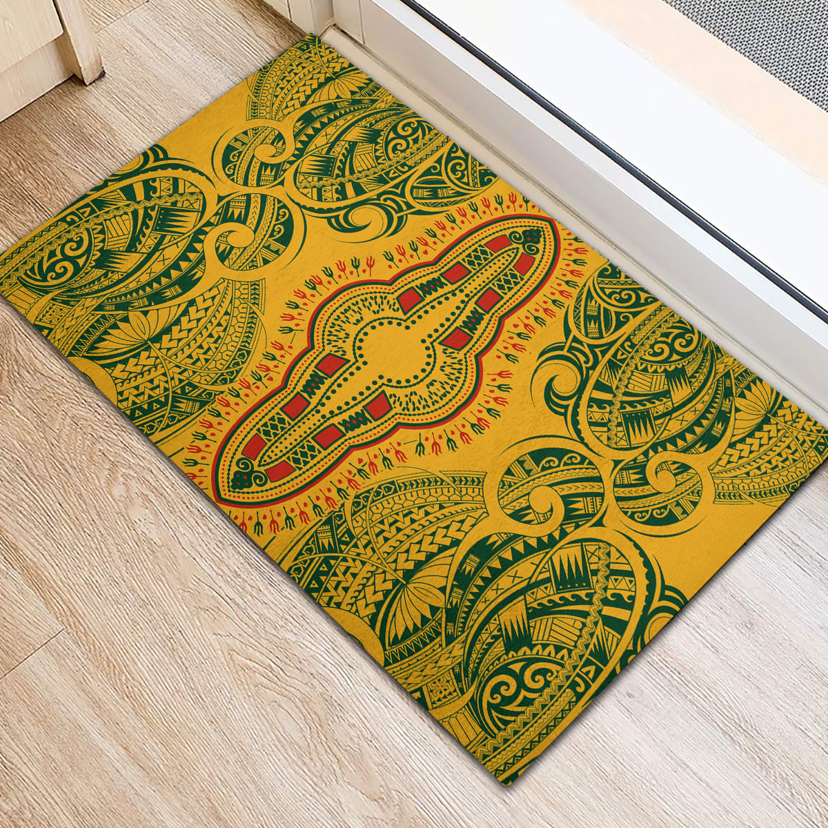 Africa Dashiki Rubber Doormat African Tribal Art Mixed Polynesian Tattoo Gold Color Unique LT9 - Polynesian Pride