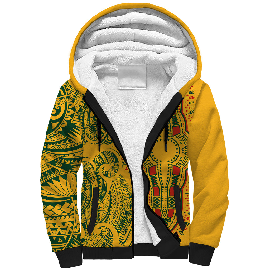 Africa Dashiki Sherpa Hoodie African Tribal Art Mixed Polynesian Tattoo Gold Color Unique LT9 Unisex Gold - Polynesian Pride