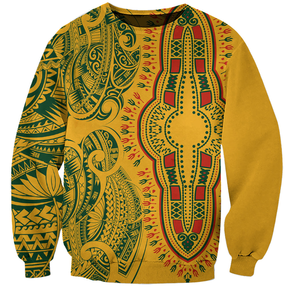 Africa Dashiki Sweatshirt African Tribal Art Mixed Polynesian Tattoo Gold Color Unique LT9 Unisex Gold - Polynesian Pride