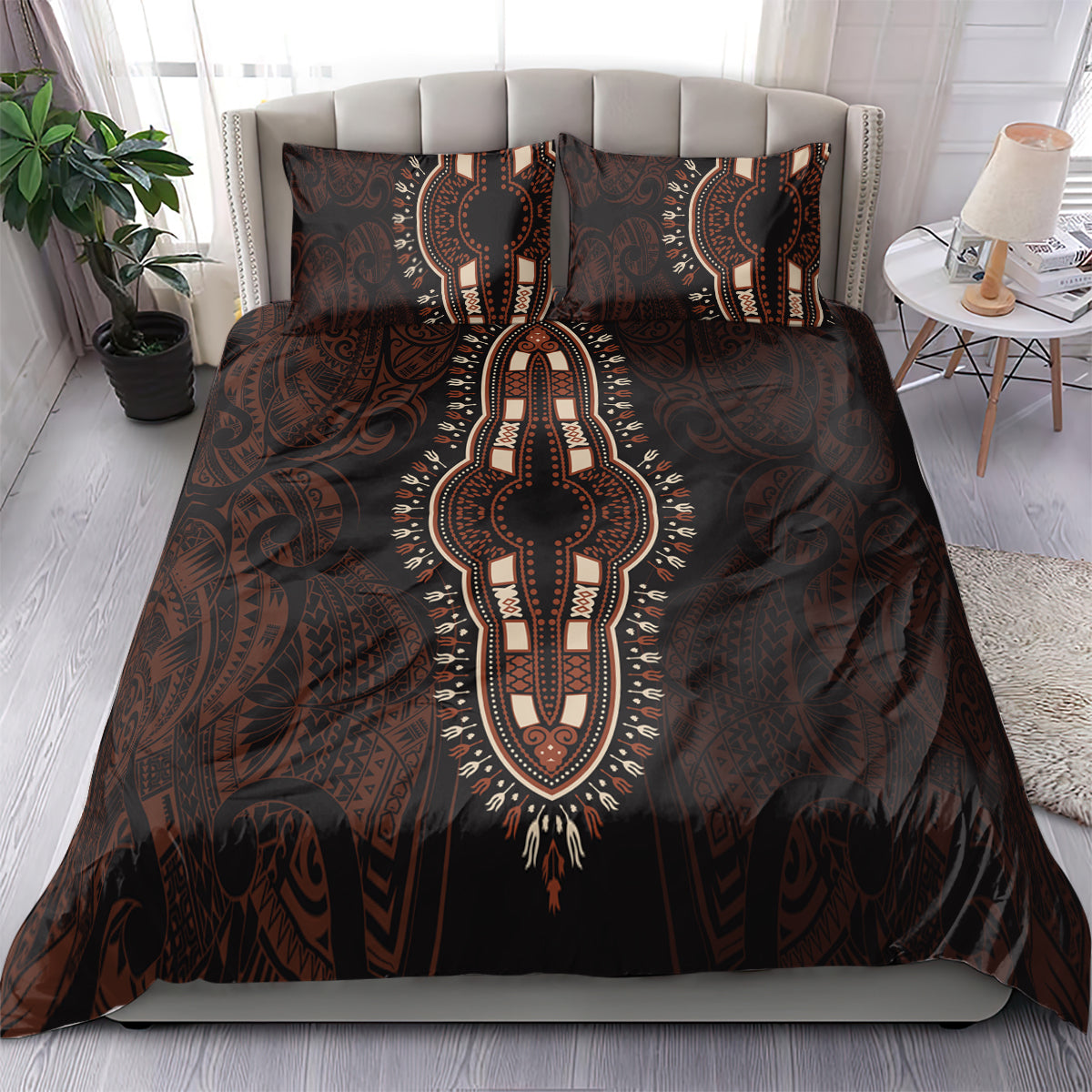 Africa Dashiki Bedding Set African Tribal Art Mixed Polynesian Tattoo Red Color Unique LT9 - Polynesian Pride