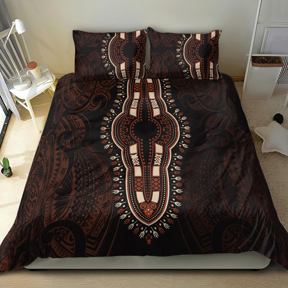 Africa Dashiki Bedding Set African Tribal Art Mixed Polynesian Tattoo Red Color Unique LT9 - Polynesian Pride