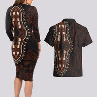 Africa Dashiki Couples Matching Long Sleeve Bodycon Dress and Hawaiian Shirt African Tribal Art Mixed Polynesian Tattoo Red Color Unique LT9 - Polynesian Pride