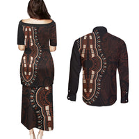 Africa Dashiki Couples Matching Puletasi Dress and Long Sleeve Button Shirts African Tribal Art Mixed Polynesian Tattoo Red Color Unique LT9 - Polynesian Pride