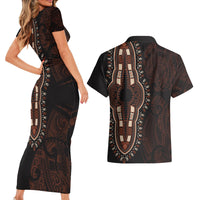 Africa Dashiki Couples Matching Short Sleeve Bodycon Dress and Hawaiian Shirt African Tribal Art Mixed Polynesian Tattoo Red Color Unique LT9 - Polynesian Pride
