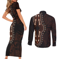 Africa Dashiki Couples Matching Short Sleeve Bodycon Dress and Long Sleeve Button Shirts African Tribal Art Mixed Polynesian Tattoo Red Color Unique LT9 - Polynesian Pride