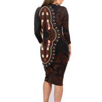 Africa Dashiki Family Matching Long Sleeve Bodycon Dress and Hawaiian Shirt African Tribal Art Mixed Polynesian Tattoo Red Color Unique LT9 - Polynesian Pride