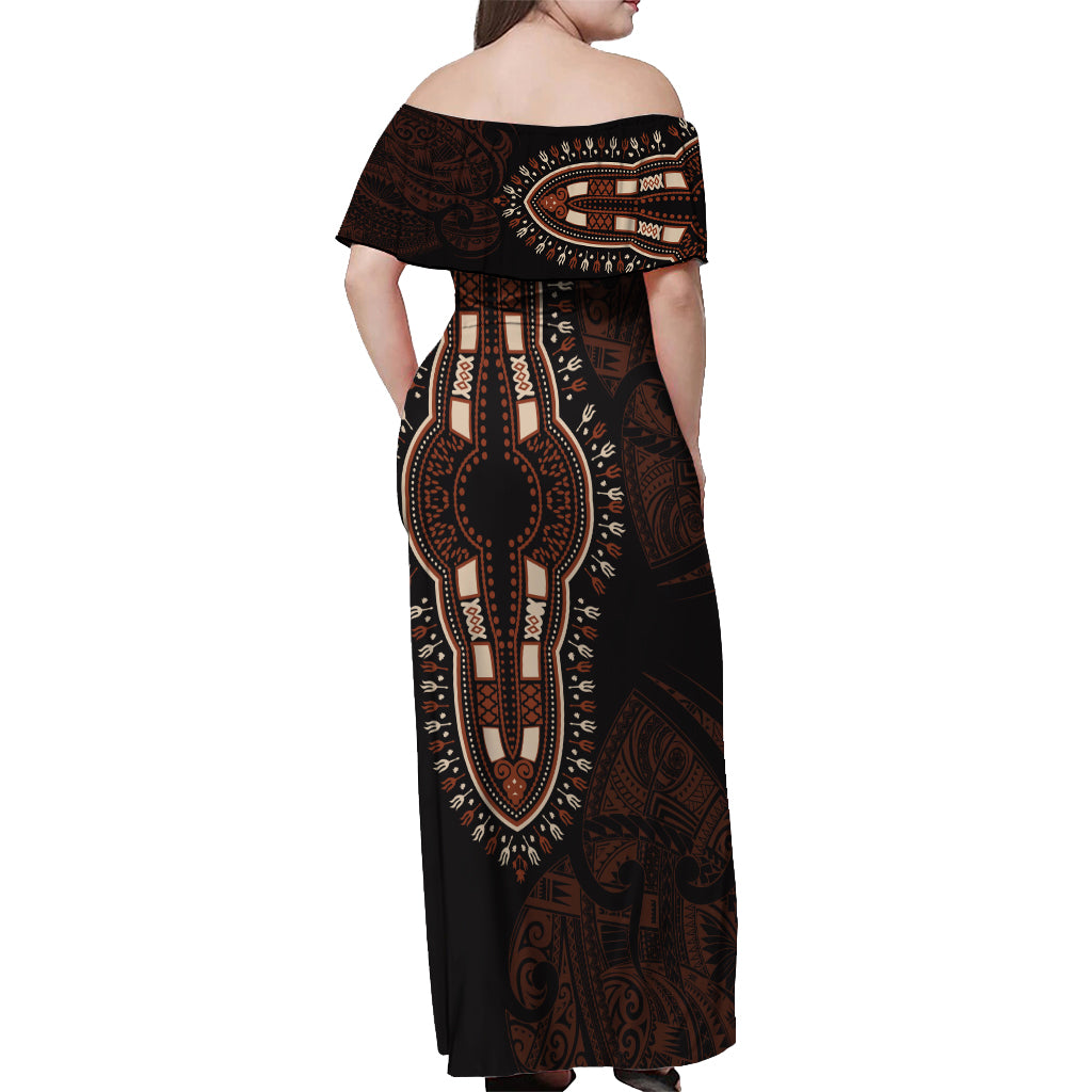 Africa Dashiki Off Shoulder Maxi Dress African Tribal Art Mixed Polynesian Tattoo Red Color Unique LT9 - Polynesian Pride