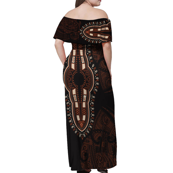 Afro Ethnic Native Pattern Off Shoulder Maxi Dress LT9