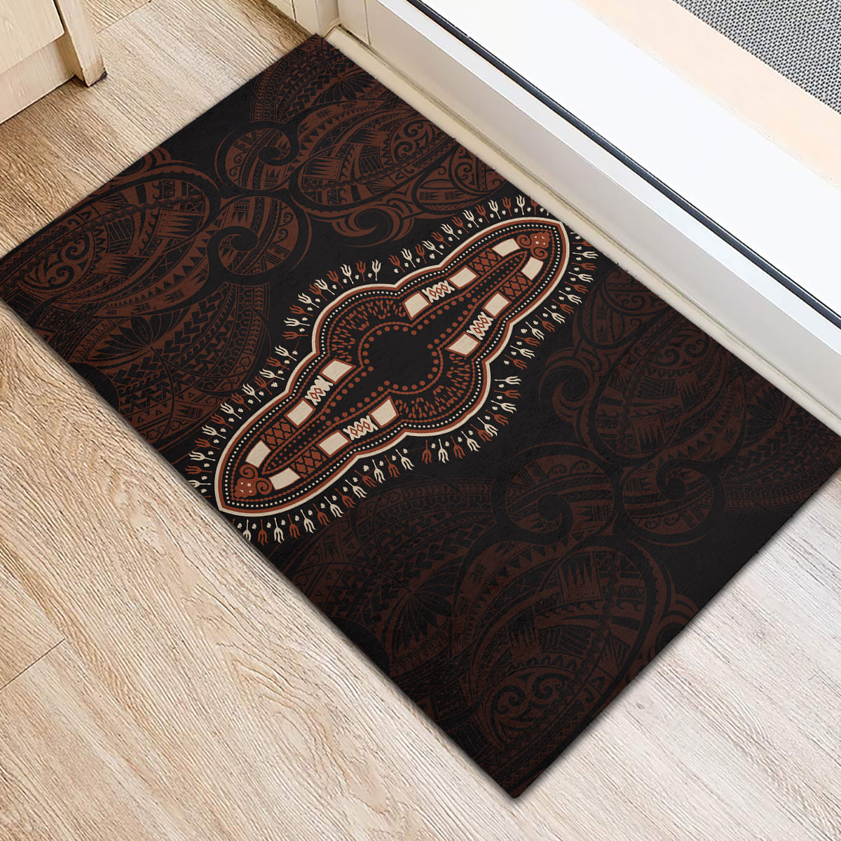Africa Dashiki Rubber Doormat African Tribal Art Mixed Polynesian Tattoo Red Color Unique LT9 - Polynesian Pride