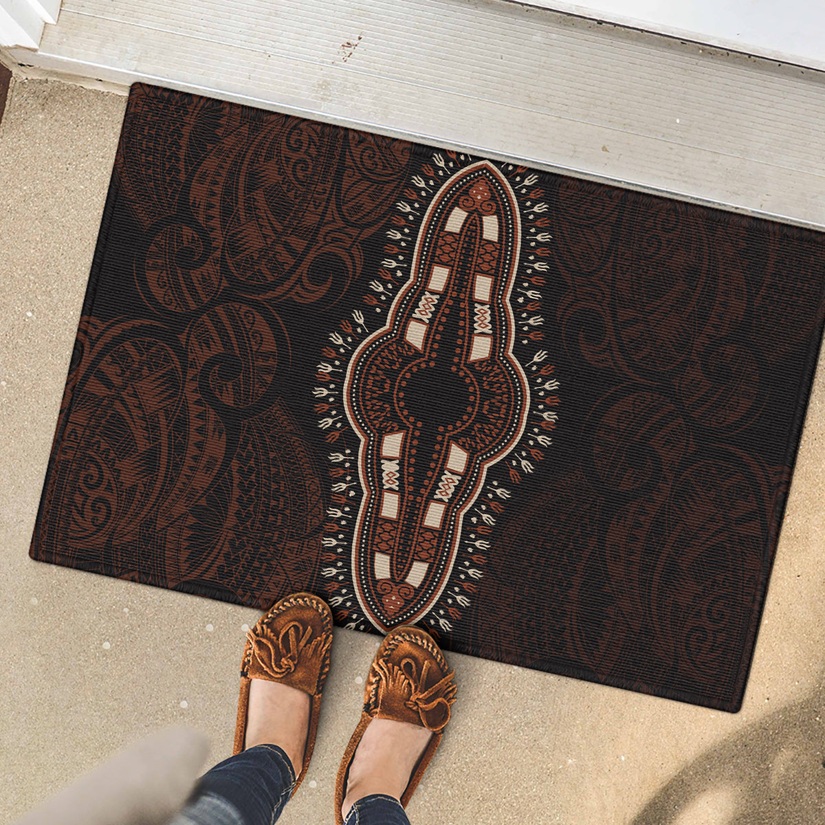 Africa Dashiki Rubber Doormat African Tribal Art Mixed Polynesian Tattoo Red Color Unique LT9 - Polynesian Pride