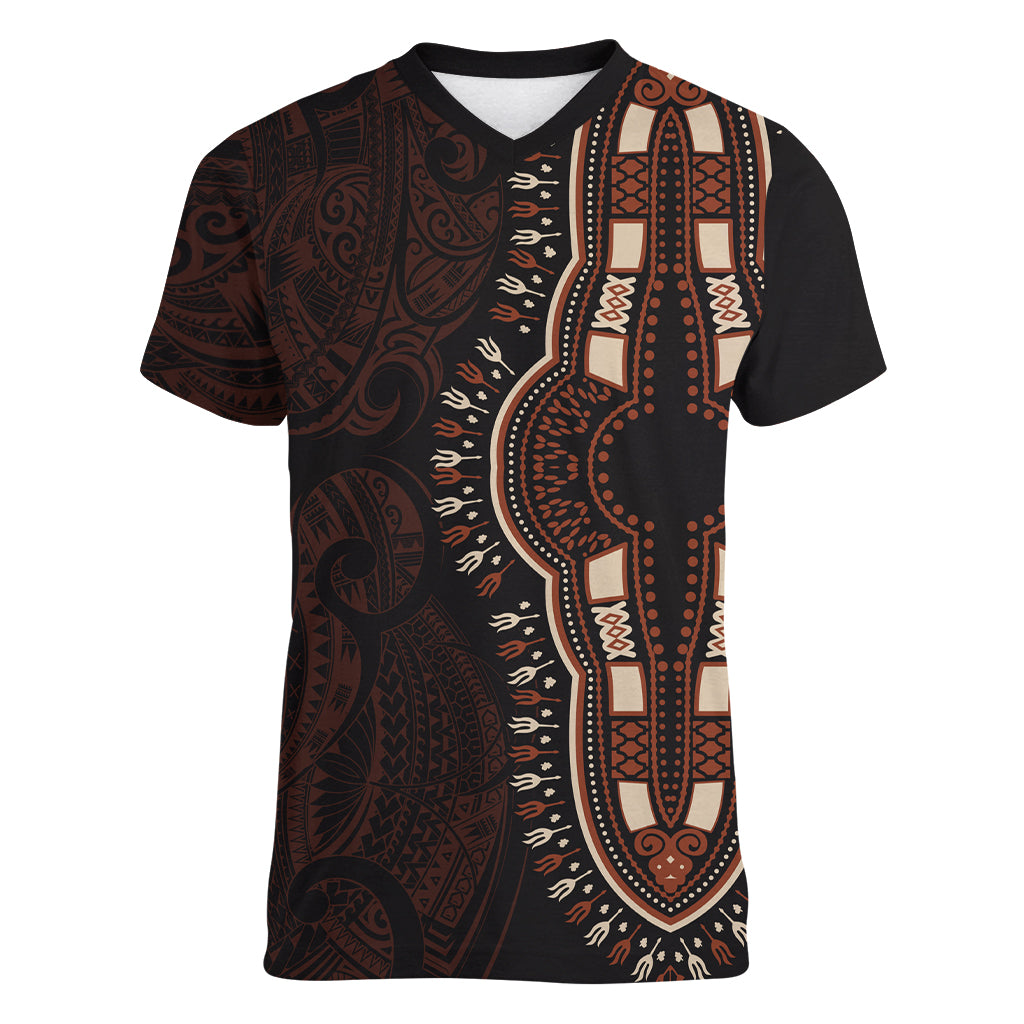 Africa Dashiki Women V Neck T Shirt African Tribal Art Mixed Polynesian Tattoo Red Color Unique LT9 Female Red - Polynesian Pride
