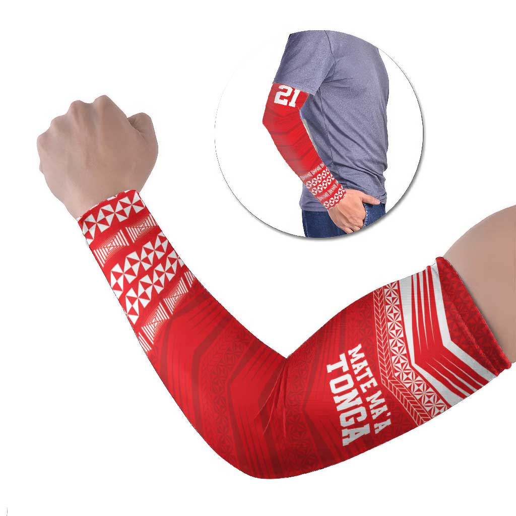 Custom Mate Ma'a Tonga Heritage Arm Sleeves Pacific Tribal Rugby Red Edition - Polynesian Pride