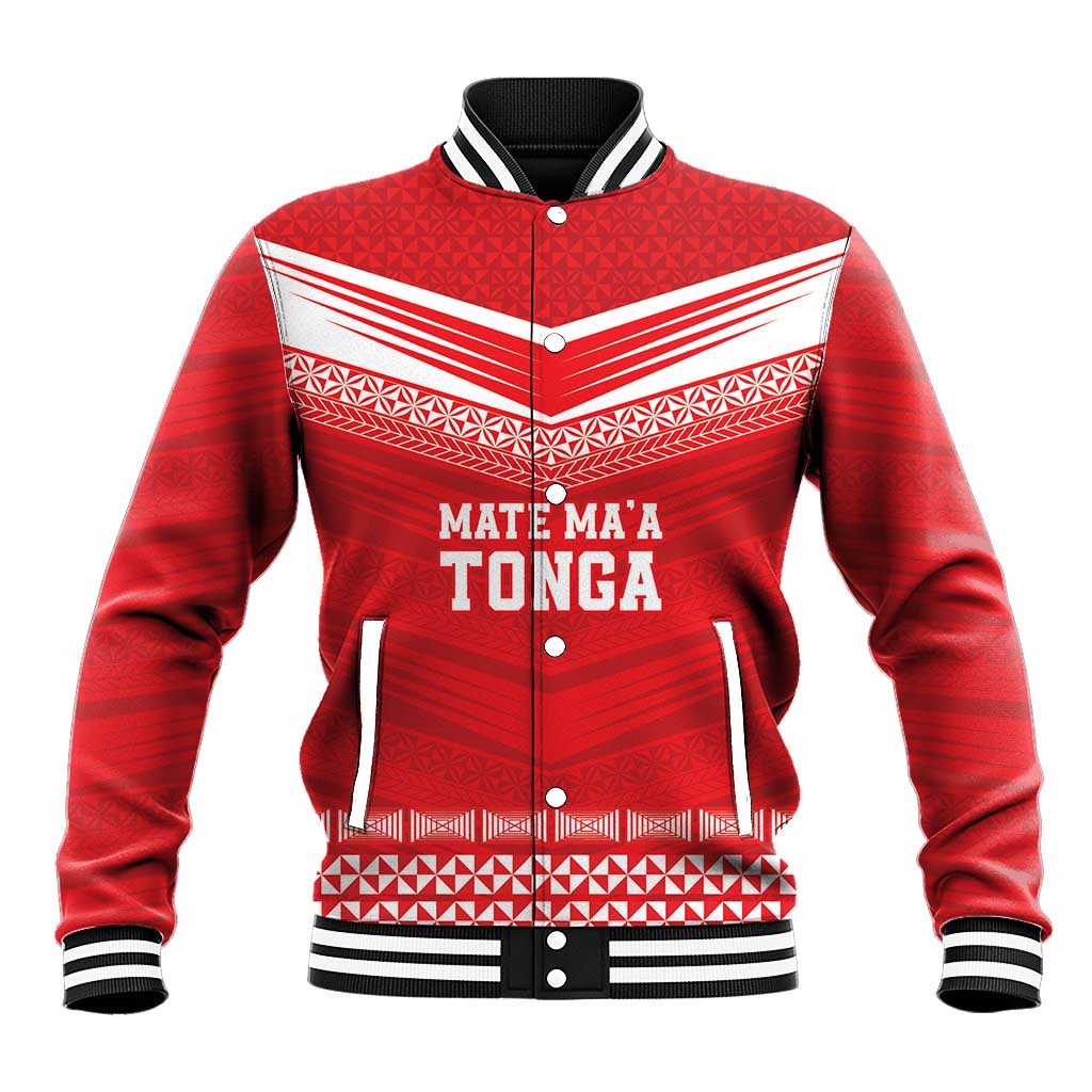 Custom Mate Ma'a Tonga Heritage Baseball Jacket Pacific Tribal Rugby Red Edition - Polynesian Pride