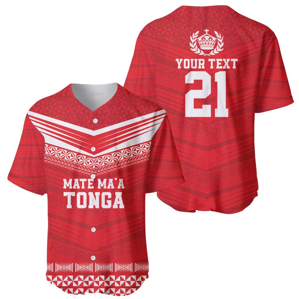 Custom Mate Ma'a Tonga Heritage Baseball Jersey Pacific Tribal Rugby Red Edition - Polynesian Pride
