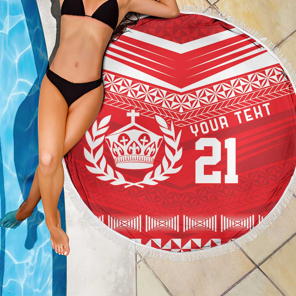 Custom Mate Ma'a Tonga Heritage Beach Blanket Pacific Tribal Rugby Red Edition - Polynesian Pride