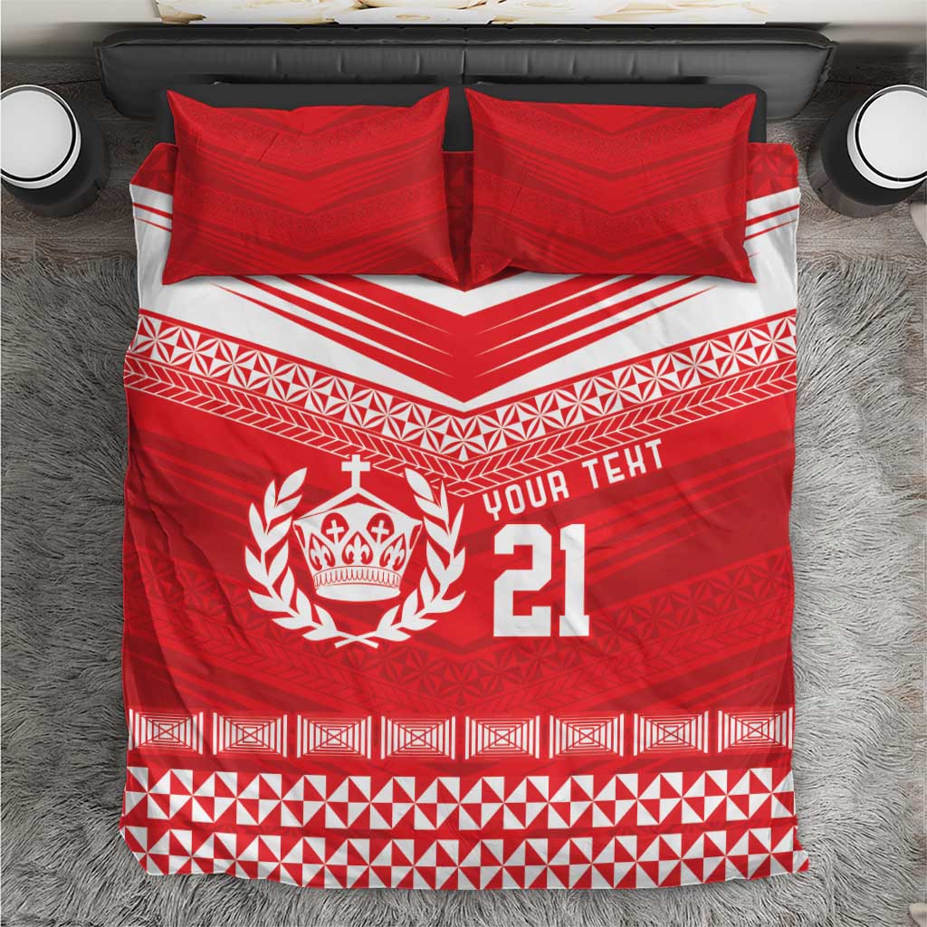 Custom Mate Ma'a Tonga Heritage Bedding Set Pacific Tribal Rugby Red Edition - Polynesian Pride