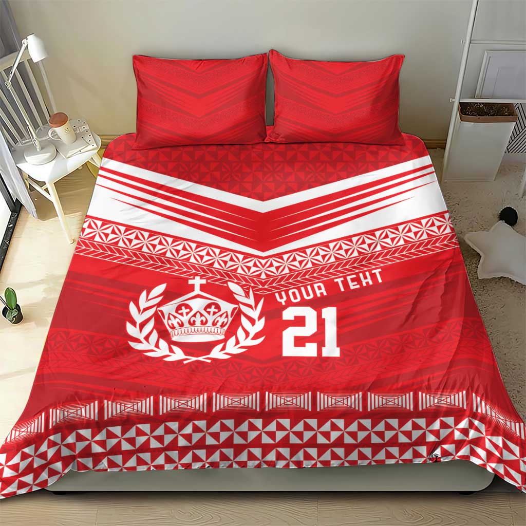 Custom Mate Ma'a Tonga Heritage Bedding Set Pacific Tribal Rugby Red Edition - Polynesian Pride