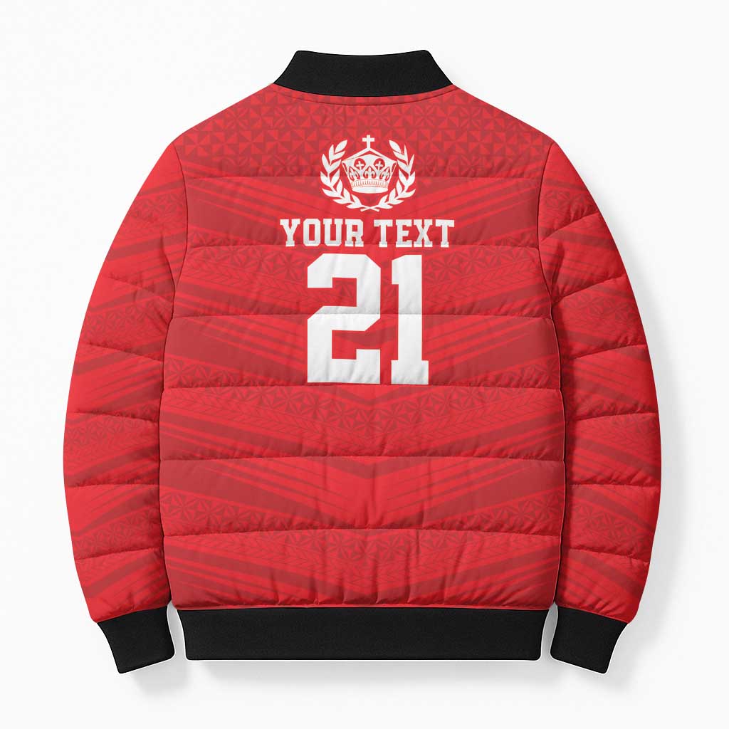 Custom Mate Ma'a Tonga Heritage Bomber Puffer Jacket Pacific Tribal Rugby Red Edition - Polynesian Pride
