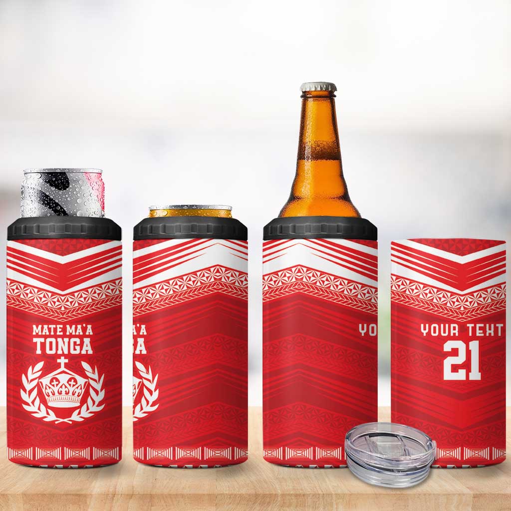 Custom Mate Ma'a Tonga Heritage 4 in 1 Can Cooler Tumbler Pacific Tribal Rugby Red Edition - Polynesian Pride
