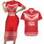 Custom Mate Ma'a Tonga Heritage Couples Matching Short Sleeve Bodycon Dress and Hawaiian Shirt Pacific Tribal Rugby Red Edition - Polynesian Pride