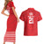Custom Mate Ma'a Tonga Heritage Couples Matching Short Sleeve Bodycon Dress and Hawaiian Shirt Pacific Tribal Rugby Red Edition - Polynesian Pride