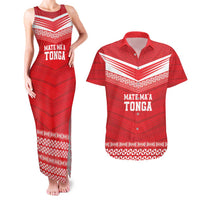 Custom Mate Ma'a Tonga Heritage Couples Matching Tank Maxi Dress and Hawaiian Shirt Pacific Tribal Rugby Red Edition - Polynesian Pride