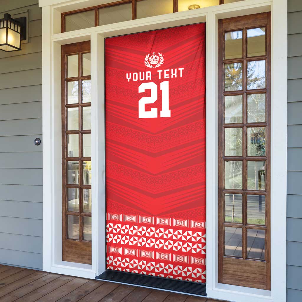 Custom Mate Ma'a Tonga Heritage Door Cover Pacific Tribal Rugby Red Edition - Polynesian Pride