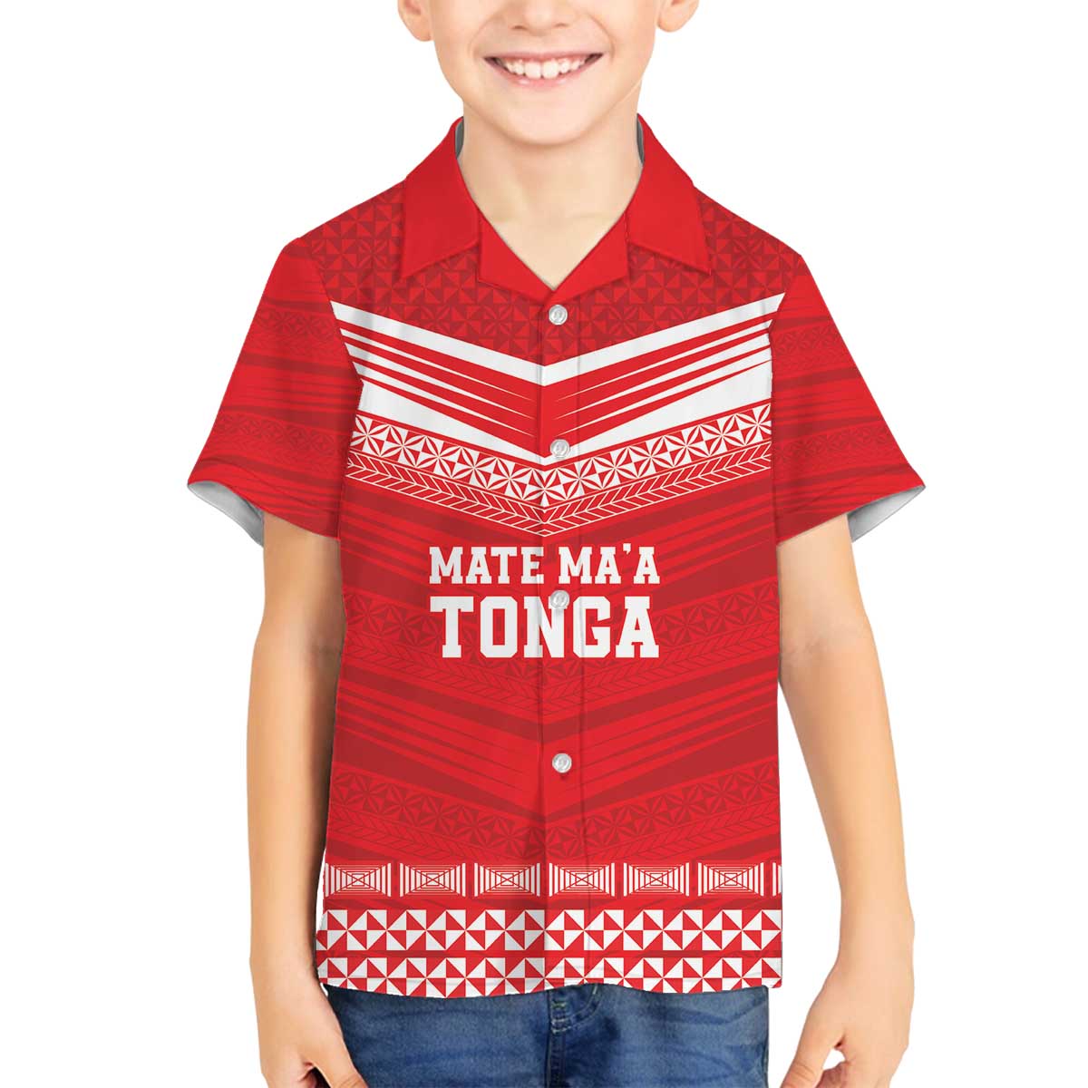 Custom Mate Ma'a Tonga Heritage Family Matching Off The Shoulder Long Sleeve Dress and Hawaiian Shirt Pacific Tribal Rugby Red Edition - Polynesian Pride