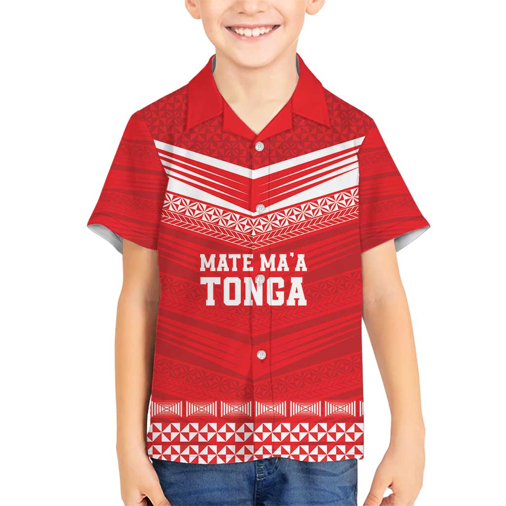 Custom Mate Ma'a Tonga Heritage Family Matching Off Shoulder Short Dress and Hawaiian Shirt Pacific Tribal Rugby Red Edition - Polynesian Pride