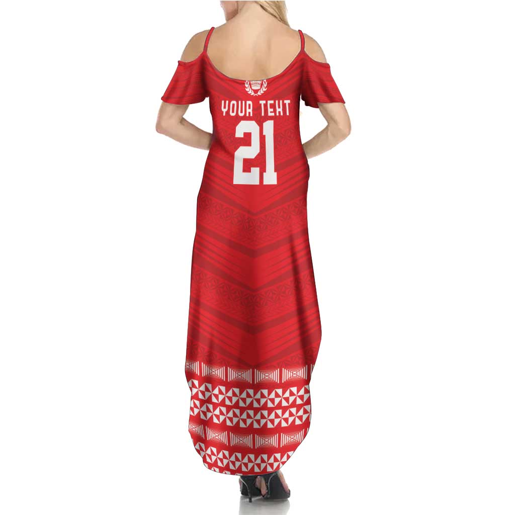 Custom Mate Ma'a Tonga Heritage Family Matching Summer Maxi Dress and Hawaiian Shirt Pacific Tribal Rugby Red Edition - Polynesian Pride